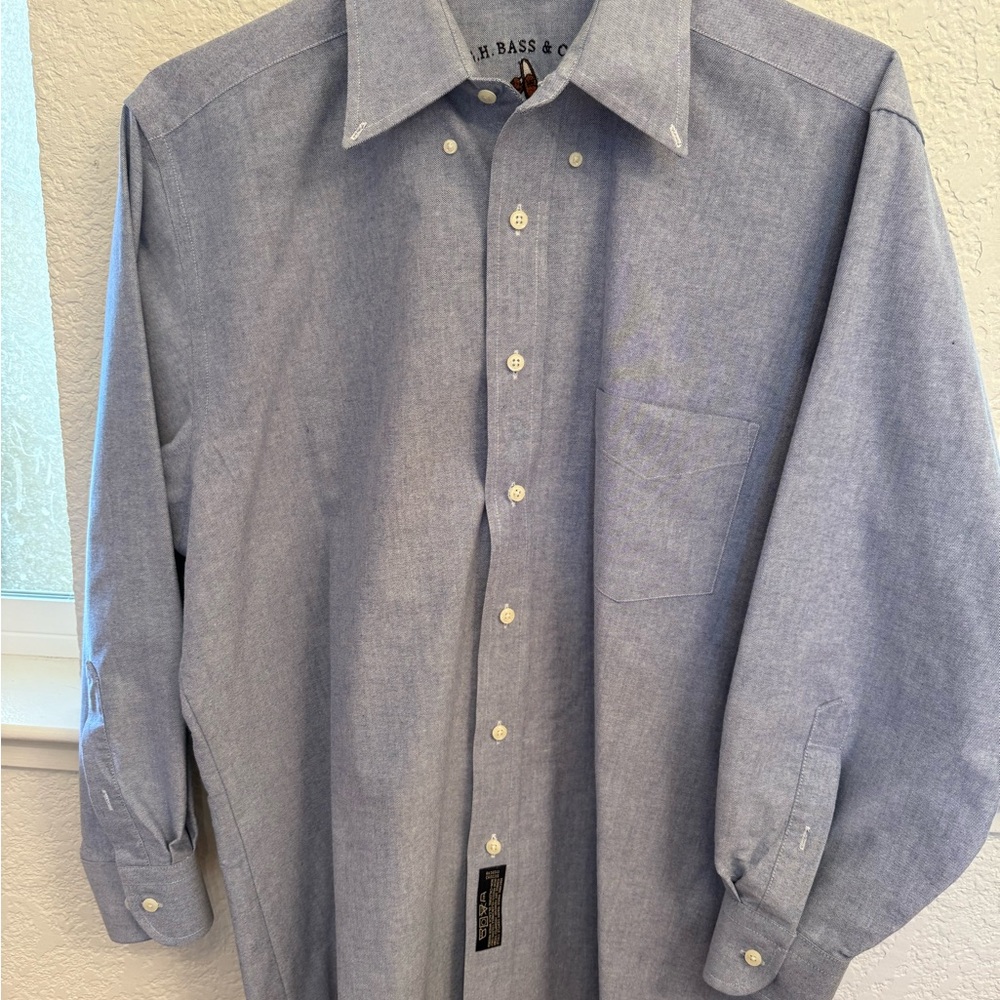 G.H. Bass & Co. 💯 % Cotton Light Blue Weejun Oxford  Shirt Button Down Collar - Picture 10 of 17